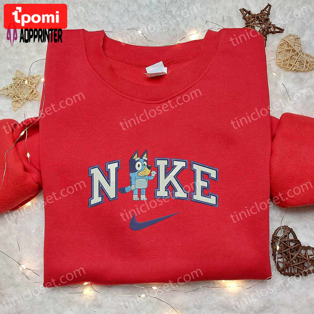 Bluey hi x nike cartoon embroidered shirt – trendy nike inspired apparel Embroidered Shirt