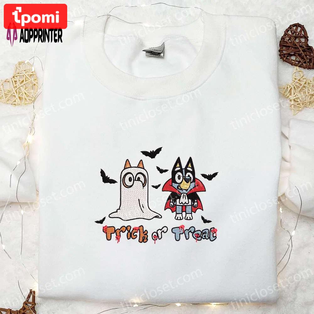 Bluey trick or treat halloween embroidered shirt – best family halloween gifts Embroidered Shirt