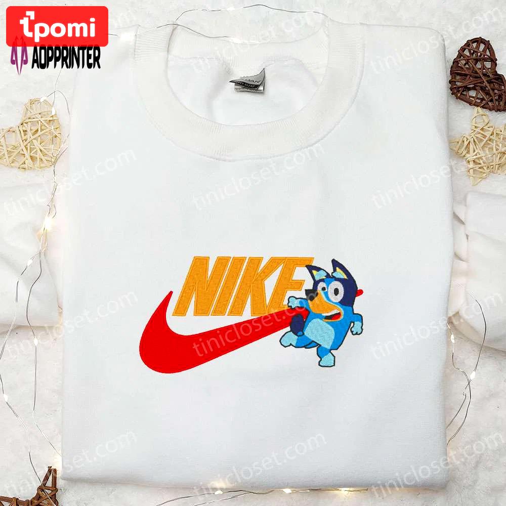 Bluey x nike cartoon embroidered shirt: customizable & stylish nike embroidered shirt Embroidered Shirt