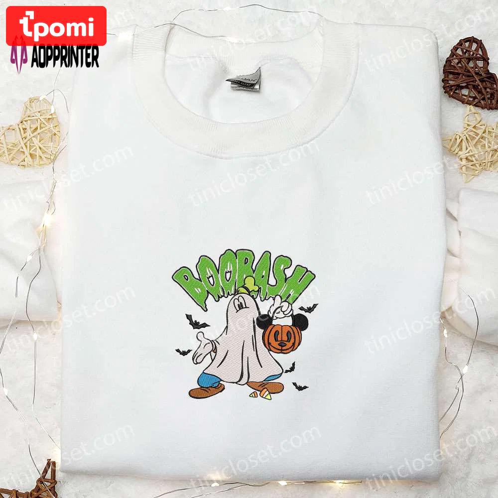 Boobash goofy ghost mickey pumpkin bat embroidered shirt – adorable disney halloween shirts Embroidered Shirt