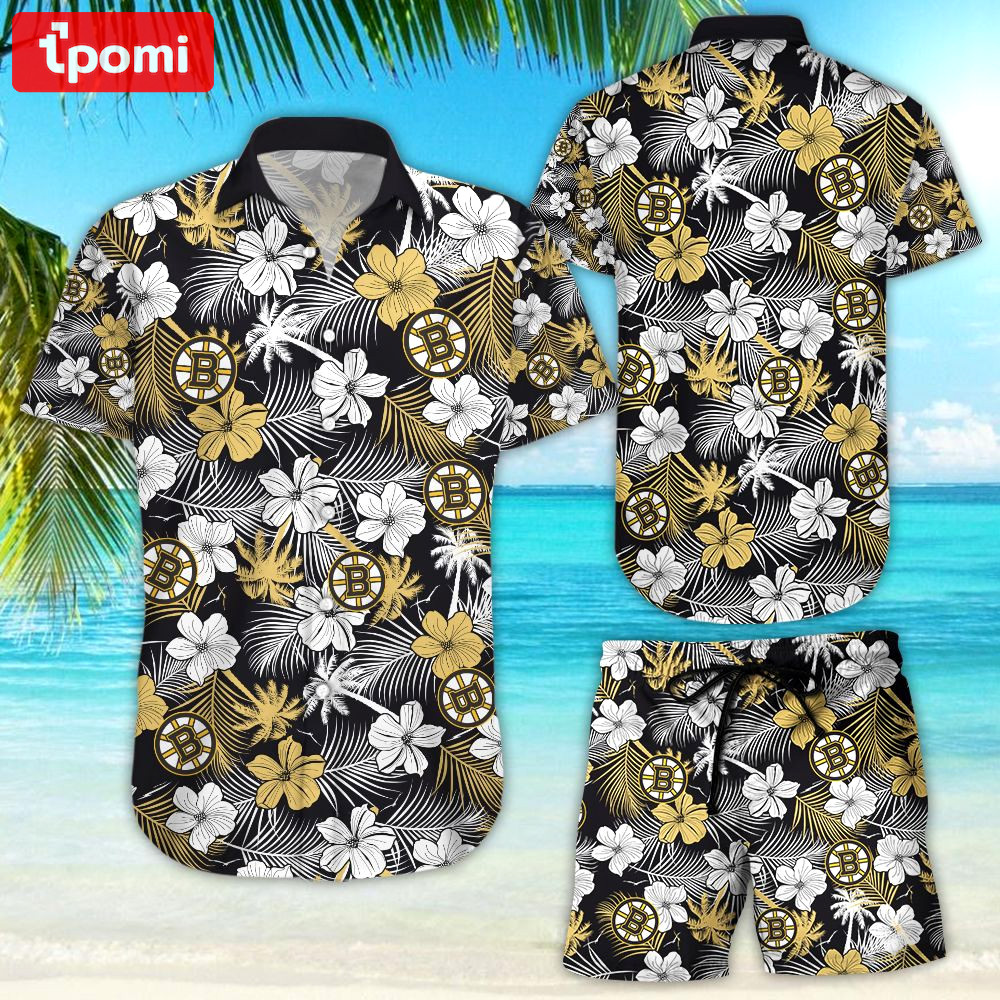 Boston bruins hawaii floral hawaiian beach shirt short sleeve Hawaii Shirt Shorts & Flip Flops