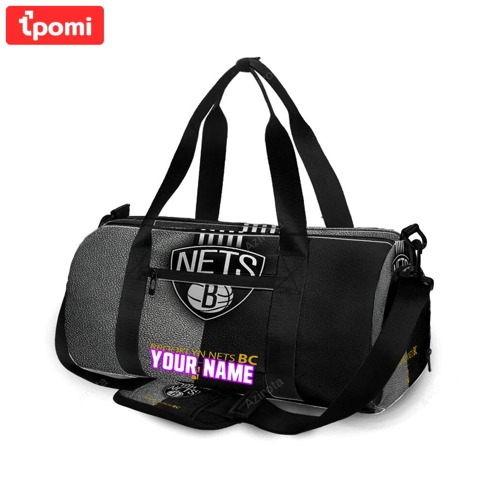 Brooklyn nets ball black leather personalized name travel bag gym bag 1932 Travel Bag
