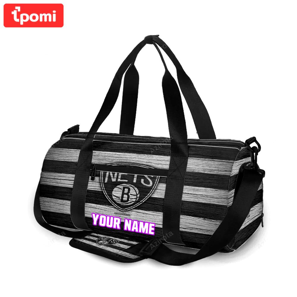 Brooklyn nets ball black white wood personalized name travel bag gym bag 524 Travel Bag