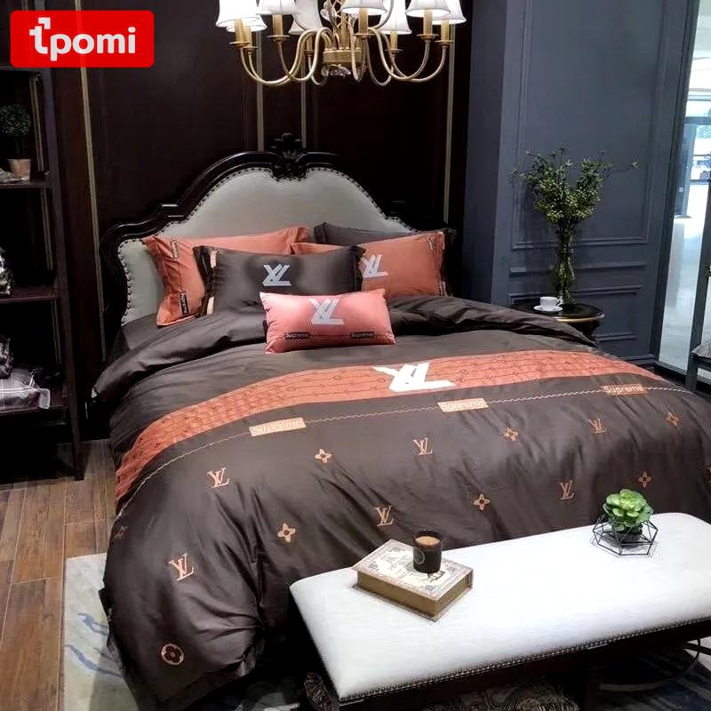 Brown louis vuitton bedding sets luxury brand bed sets, bedroom sets, comforter sets, duvet cover, bedspread for home decor trending 2023 for home Bedding Sets