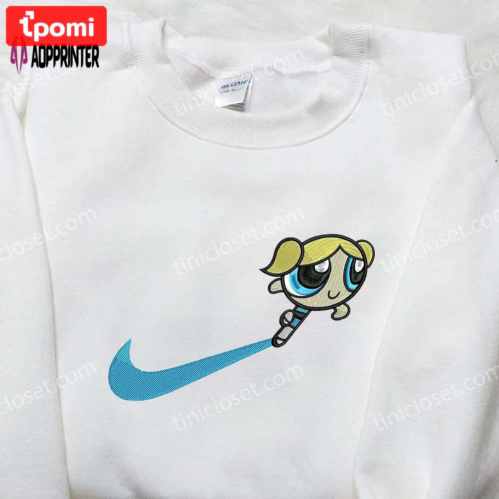 Bubbles x nike swoosh embroidered shirt: powerpuff girls & nike inspired apparel Embroidered Shirt