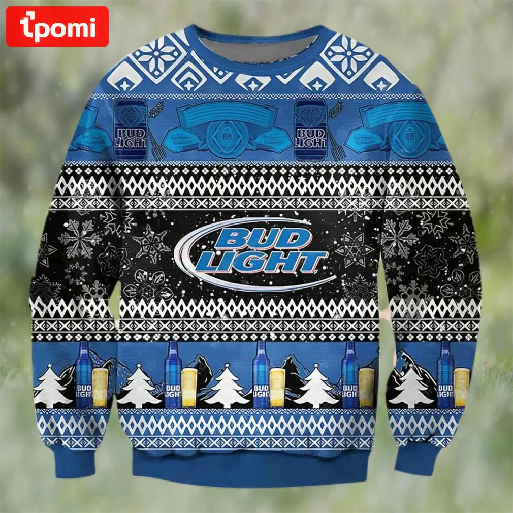 Bud light beer black blue color ugly christmas sweater, faux wool sweater, international beer day, gifts for beer lovers, best christmas gifts for 2022 ? prinvity Christmas Ugly Sweater