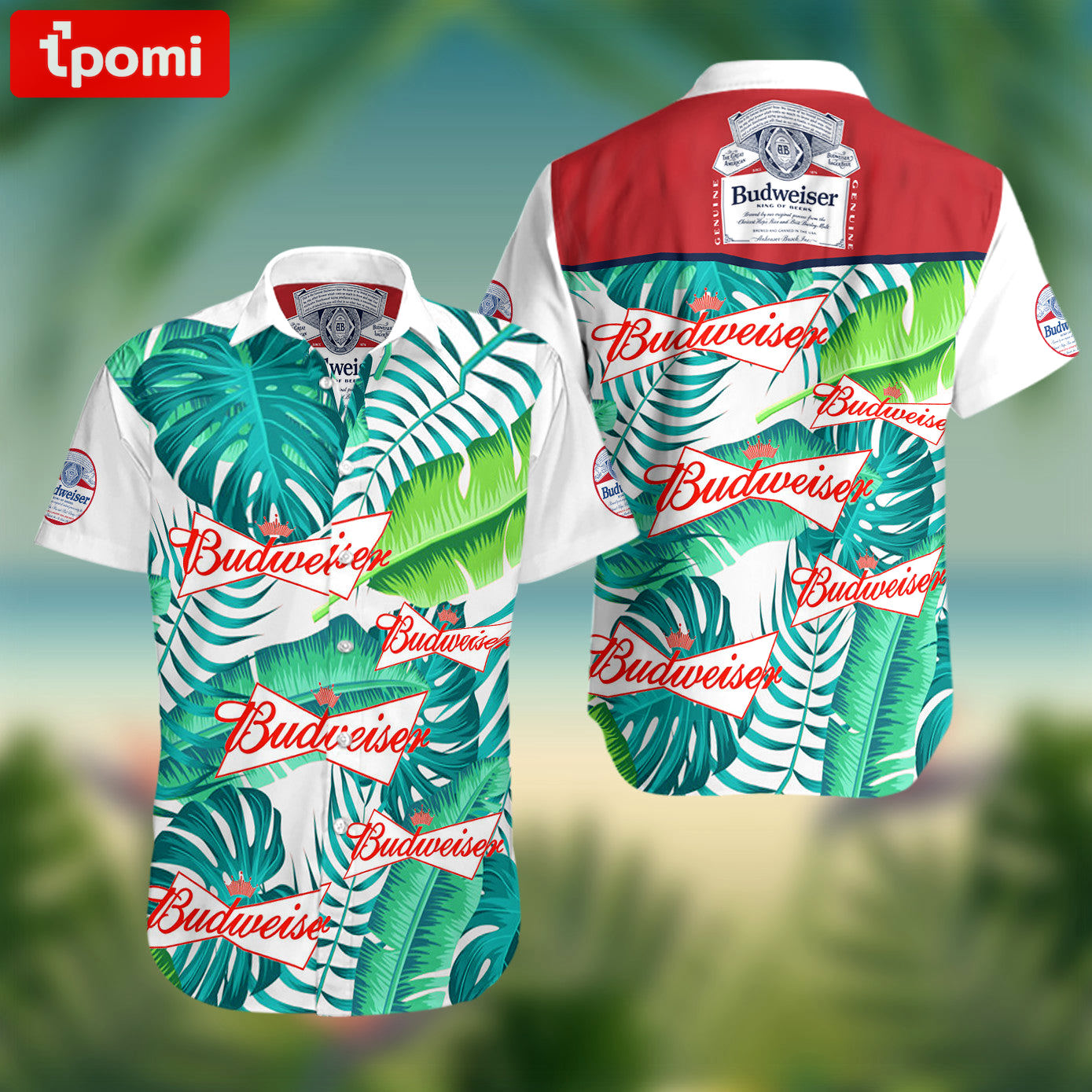 Budweiser beer summer hawaiian beach shirt Hawaii Shirt Shorts & Flip Flops