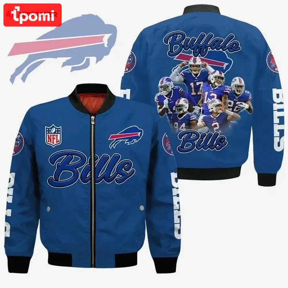 Buffalo bills players logo pattern bomber jacket – blue Bomber Jacket
