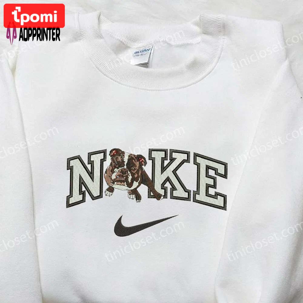 Bulldog x nike embroidered hoodie & animal nike inspired shirts: trendy unique apparel Embroidered Shirt