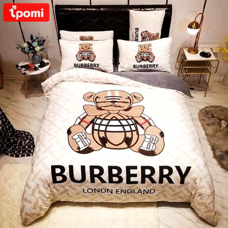 Burberry bear luxury brand bedding sets bedspread duvet cover set, bedroom decor , thanksgiving decorations for home best luxury bed sets gift thankgivings and christmas Bedding Sets