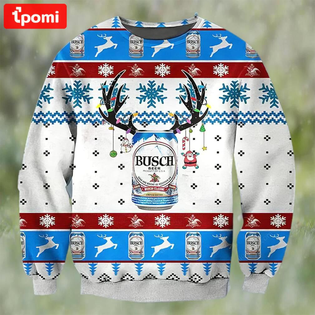 Busch beer deer horn ugly christmas sweater, faux wool sweater, gifts for beer lovers, international beer day, best christmas gifts for 2022 ? prinvity Christmas Ugly Sweater