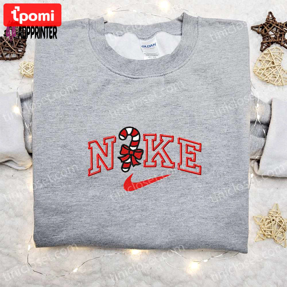 Candy cane x nike embroidered sweatshirt – best christmas gift idea nike inspired shirt Embroidered Shirt