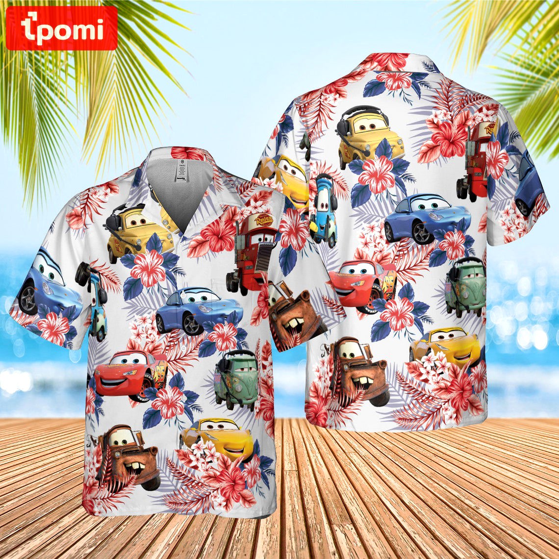 Car pixar 3d hawaiian 4th of july shirt summer beach gift for men and women Hawaii Shirt Shorts & Flip Flops