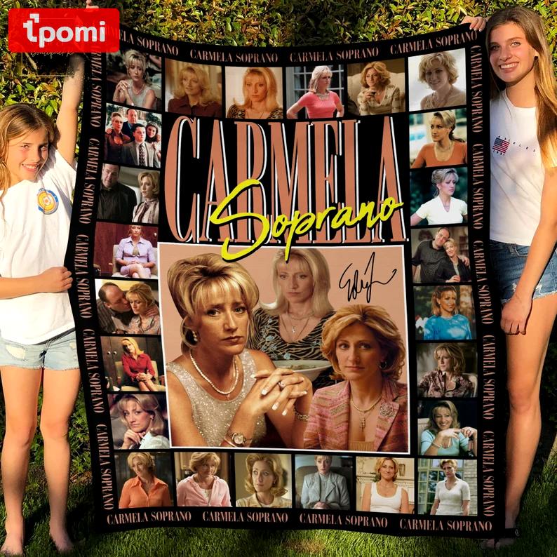 Carmela soprano with signature fleece blanket, mink sherpa blanket, deangelis blanket, carmela soprano blanket, the sopranos tv series quilt Quilt Blanket