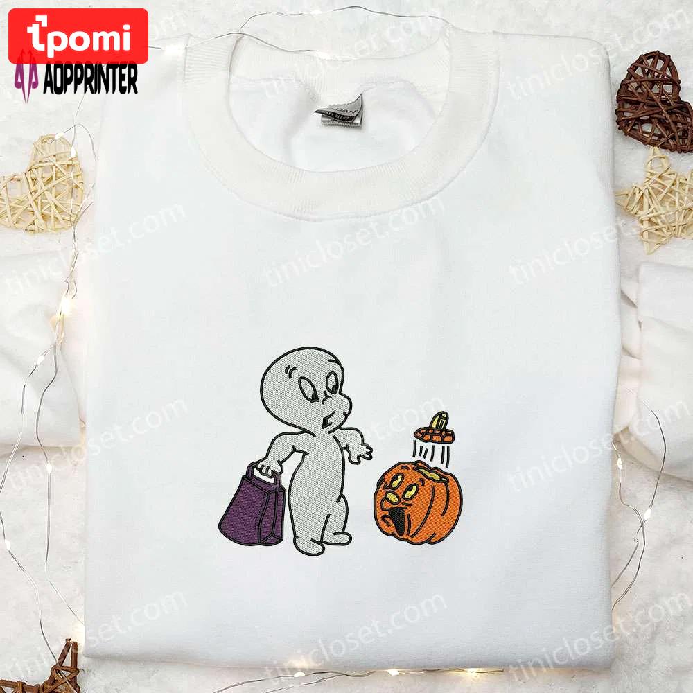 Casper ghost halloween pumpkin embroidered shirt – best halloween gift for a spooky season Embroidered Shirt