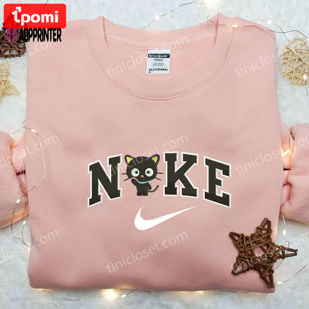 Cat chibi x nike embroidered shirt – adorable cartoon design on nike shirt Embroidered Shirt