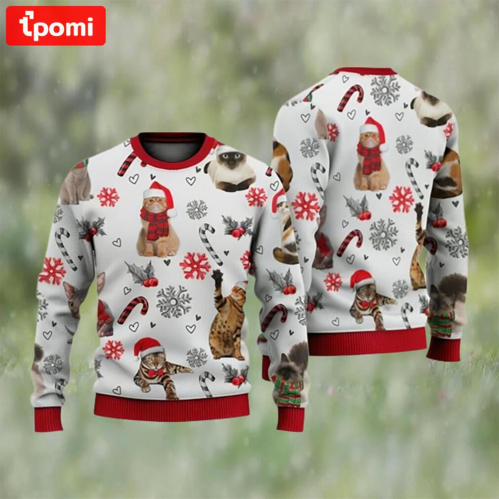 Cat christmas sweater, santa cat and candy cane ugly christmas sweater 3d for christmas Christmas Ugly Sweater