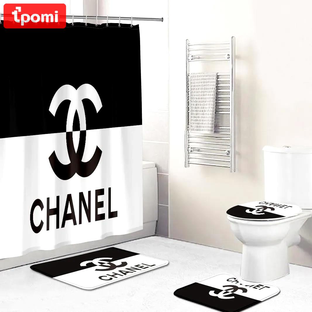 Chanel black and white bathroom set hypebeast luxury fashion brand home decor bath mat Bathroom Set