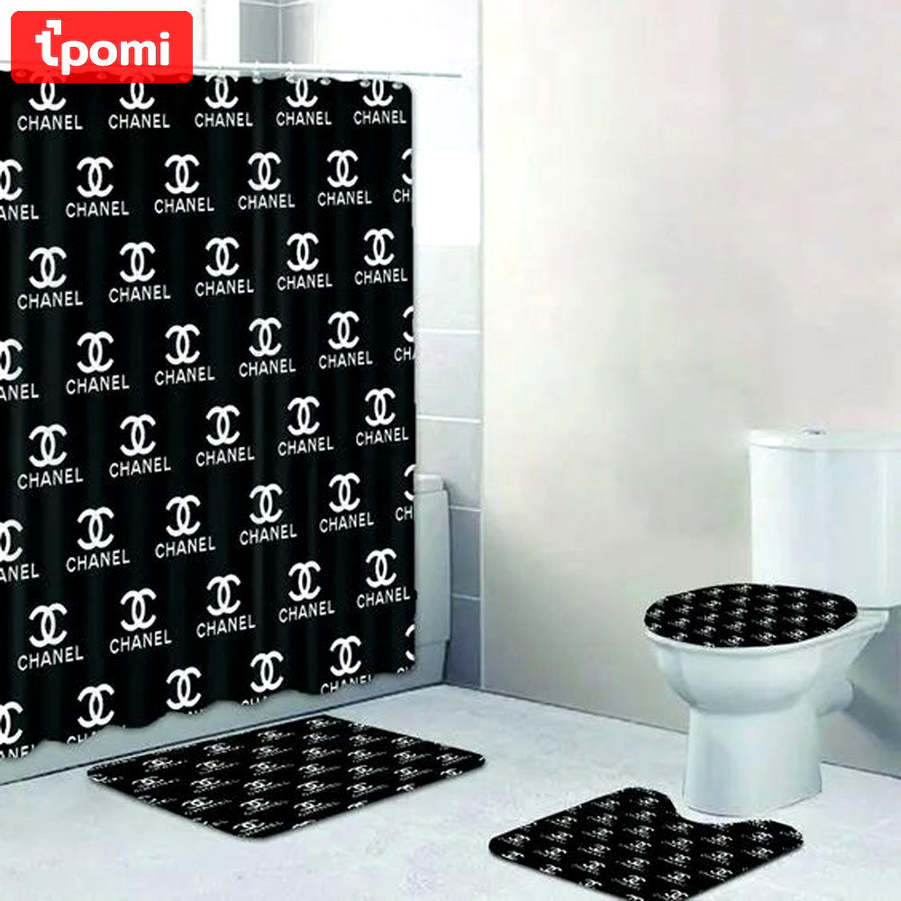 Chanel black bathroom set hypebeast luxury fashion brand home decor bath mat Bathroom Set