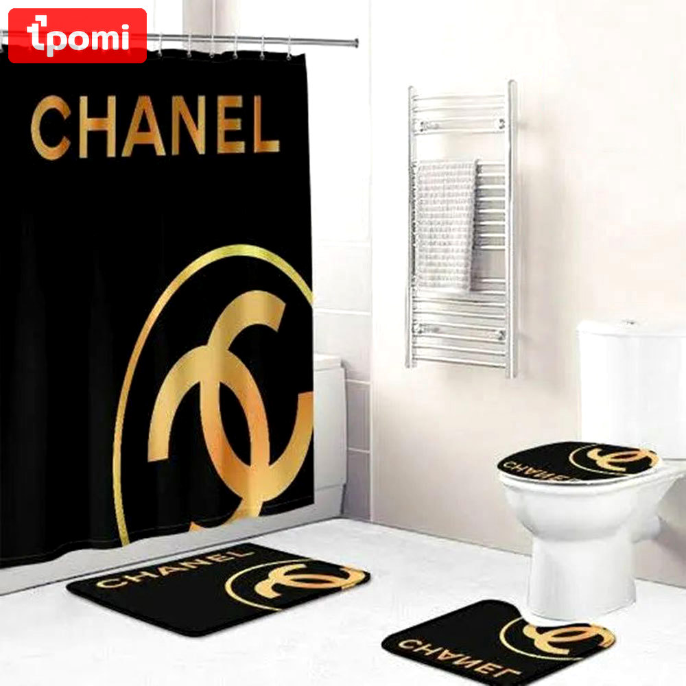 Chanel black bathroom set luxury fashion brand home decor bath mat hypebeast Bathroom Set