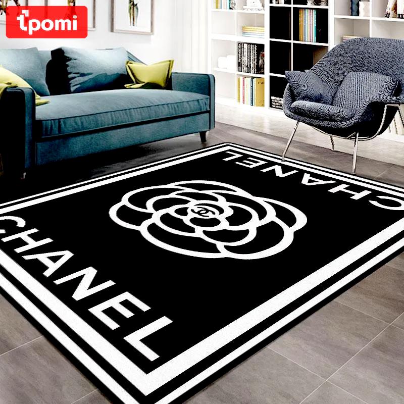 Chanel black logo type 1039. Upgrade Your Living Room with Luxury Home Decor: Area Carpets, Floor Decor, Door Mats, and Hot Gift Items with style a High-End Fashion Brand Rectangle Rug