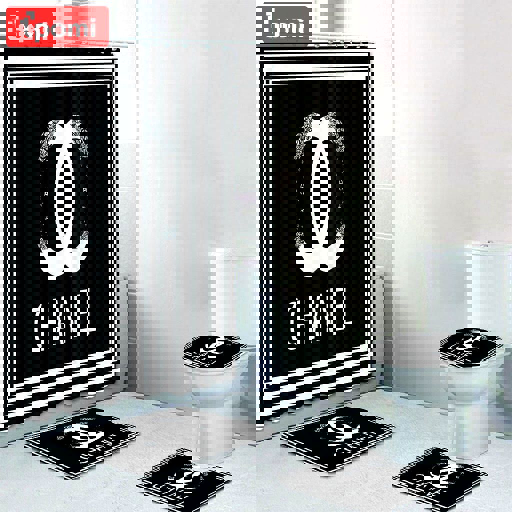 Chanel black square bathroom set luxury fashion brand bath mat home decor hypebeast Bathroom Set