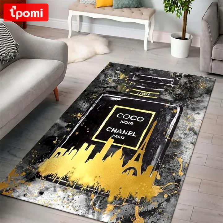 Chanel coco noir paris logo type 515. Upgrade Your Living Room with Luxury Home Decor: Area Carpets, Floor Decor, Door Mats, and Hot Gift Items with style a High-End Fashion Brand Rectangle Rug