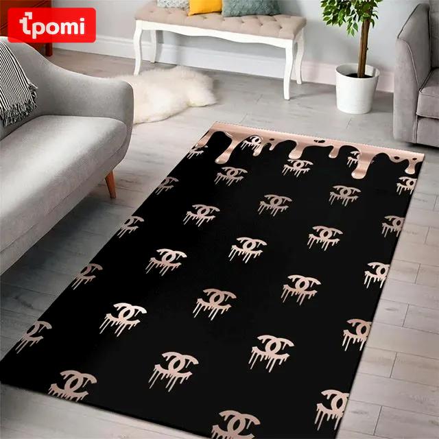 Chanel falling logo type 513. Upgrade Your Living Room with Luxury Home Decor: Area Carpets, Floor Decor, Door Mats, and Hot Gift Items with style a High-End Fashion Brand Rectangle Rug