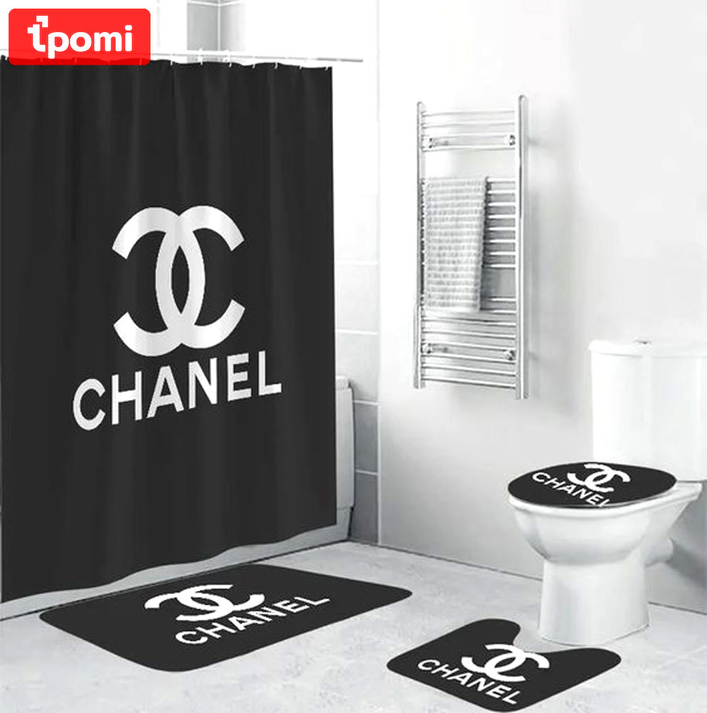 Chanel grey luxury brand premium bathroom set shower curtain bath mat set home decor Bathroom Set