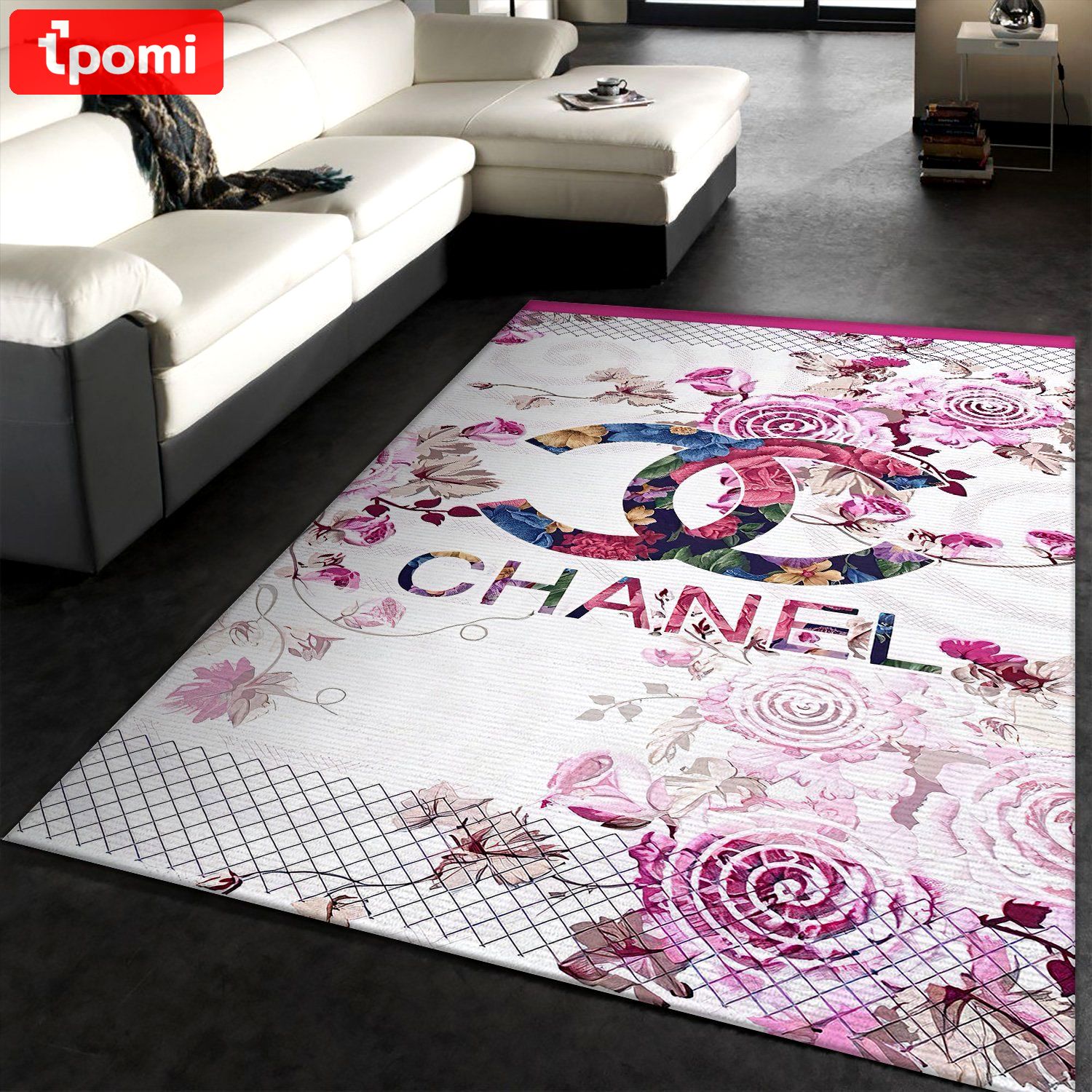 Chanel hot logo type 557. Upgrade Your Living Room with Luxury Home Decor: Area Carpets, Floor Decor, Door Mats, and Hot Gift Items with style a High-End Fashion Brand Rectangle Rug