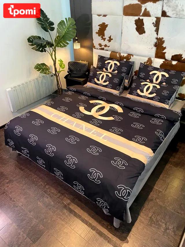 Chanel italian ver 2 luxury brand inspired 3d bedding sets duvet cover bedlinen bed set best luxury bed sets gift thankgivings and christmas Bedding Sets