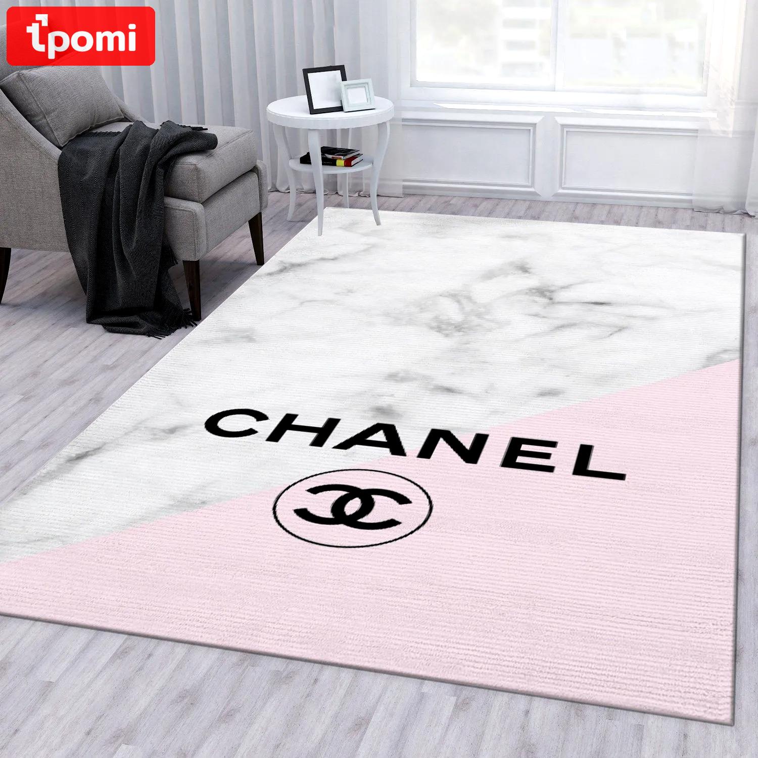 Chanel logo type 122. Upgrade Your Living Room with Luxury Home Decor: Area Carpets, Floor Decor, Door Mats, and Hot Gift Items with style a High-End Fashion Brand Rectangle Rug