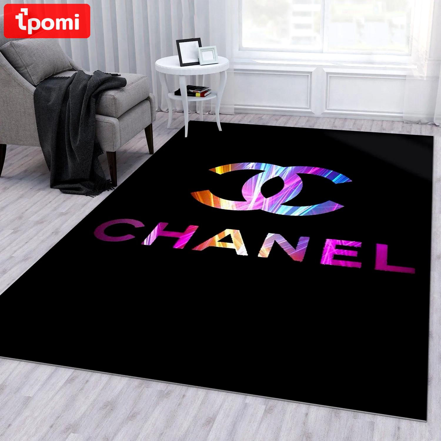 Chanel logo type 123. Upgrade Your Living Room with Luxury Home Decor: Area Carpets, Floor Decor, Door Mats, and Hot Gift Items with style a High-End Fashion Brand Rectangle Rug