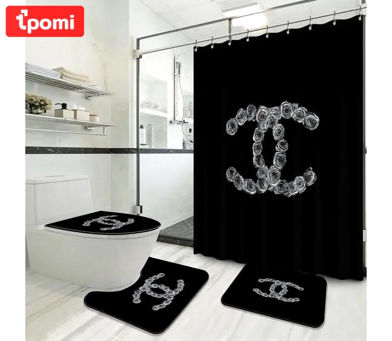 Chanel logo type 542 Bathroom Accessory Sets Bath Mat Set Luxury Fashion Brand Hypebeast Bathroom Toilet Cover Pedestal Rug Home Decor Bathroom Sets Waterproof Shower Curtain