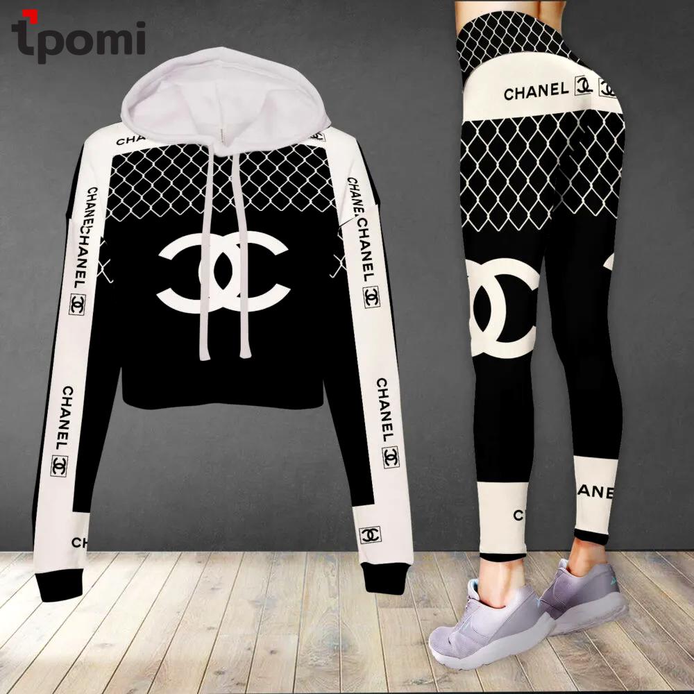 Chanel luxury brand clothes leggings and crop top set for women Croptop Hoodie Legging Set