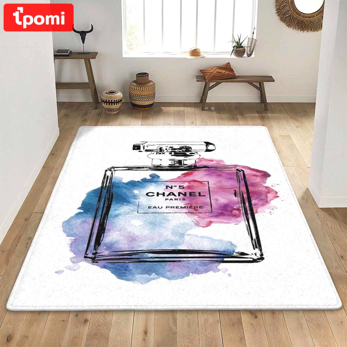 Chanel no perfume logo type 688. Upgrade Your Living Room with Luxury Home Decor: Area Carpets, Floor Decor, Door Mats, and Hot Gift Items with style a High-End Fashion Brand Rectangle Rug