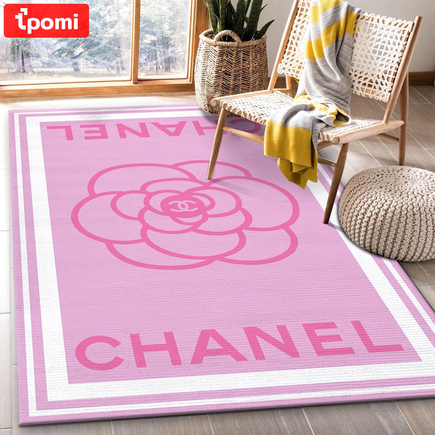 Chanel pinky logo type 24. Upgrade Your Living Room with Luxury Home Decor: Area Carpets, Floor Decor, Door Mats, and Hot Gift Items with style a High-End Fashion Brand Rectangle Rug