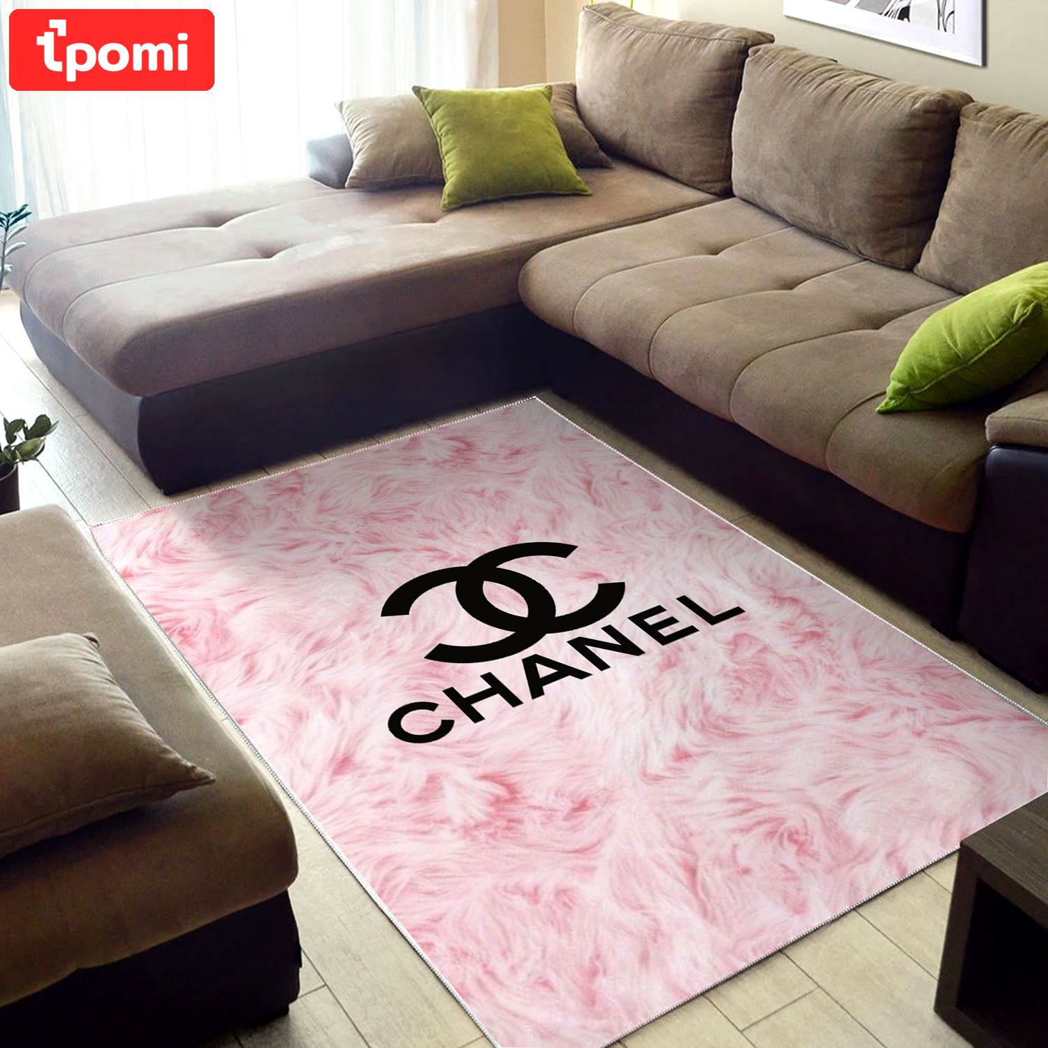 Chanel pinky logo type 644. Upgrade Your Living Room with Luxury Home Decor: Area Carpets, Floor Decor, Door Mats, and Hot Gift Items with style a High-End Fashion Brand Rectangle Rug