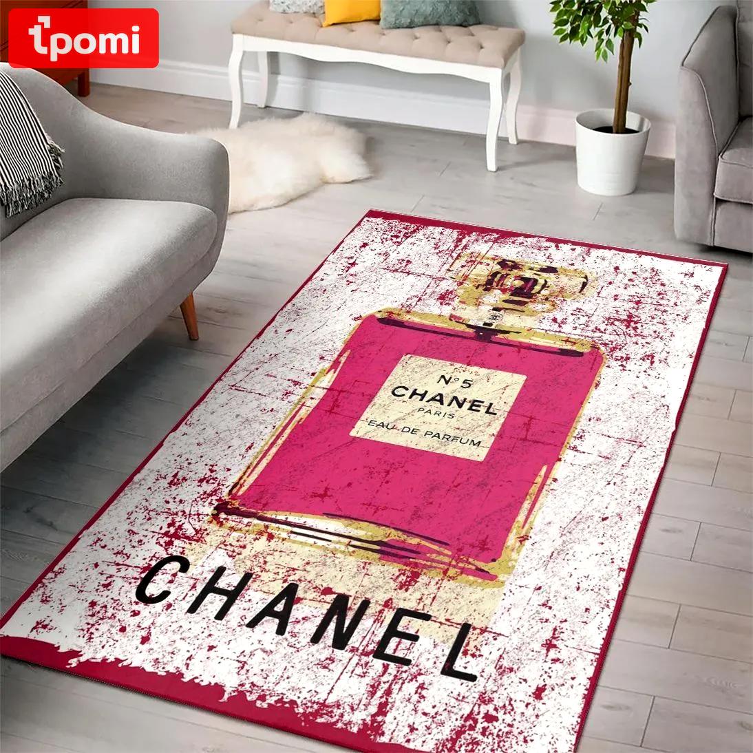 Chanel red perfume logo type 527. Upgrade Your Living Room with Luxury Home Decor: Area Carpets, Floor Decor, Door Mats, and Hot Gift Items with style a High-End Fashion Brand Rectangle Rug