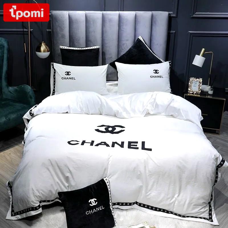Chanel white logo type 767 Bedding Sets covers premium fashion brand bedclothes bedspread bed linen hyperbeast Bedroom luxury ideas sheets blankets duvet home decor
