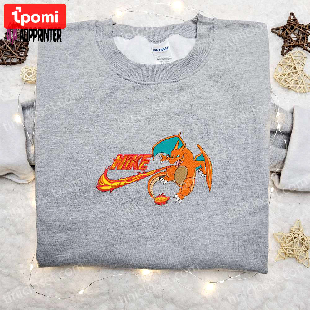 Charizard x nike anime embroidered hoodie & pokemon shirt – best family gift ideas Embroidered Shirt
