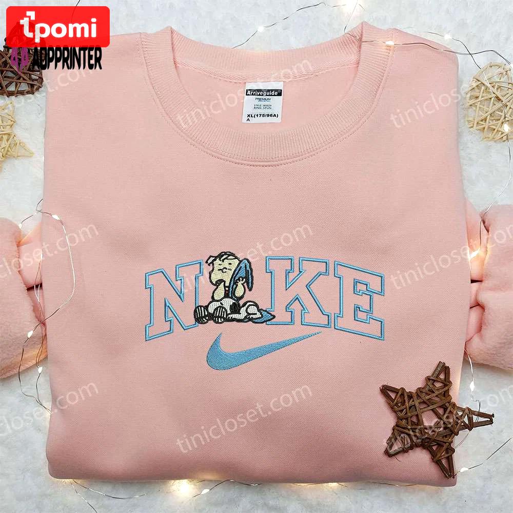 Charlie brown & snoopy x nike embroidered sweatshirt – peanuts cartoon shirt Embroidered Shirt