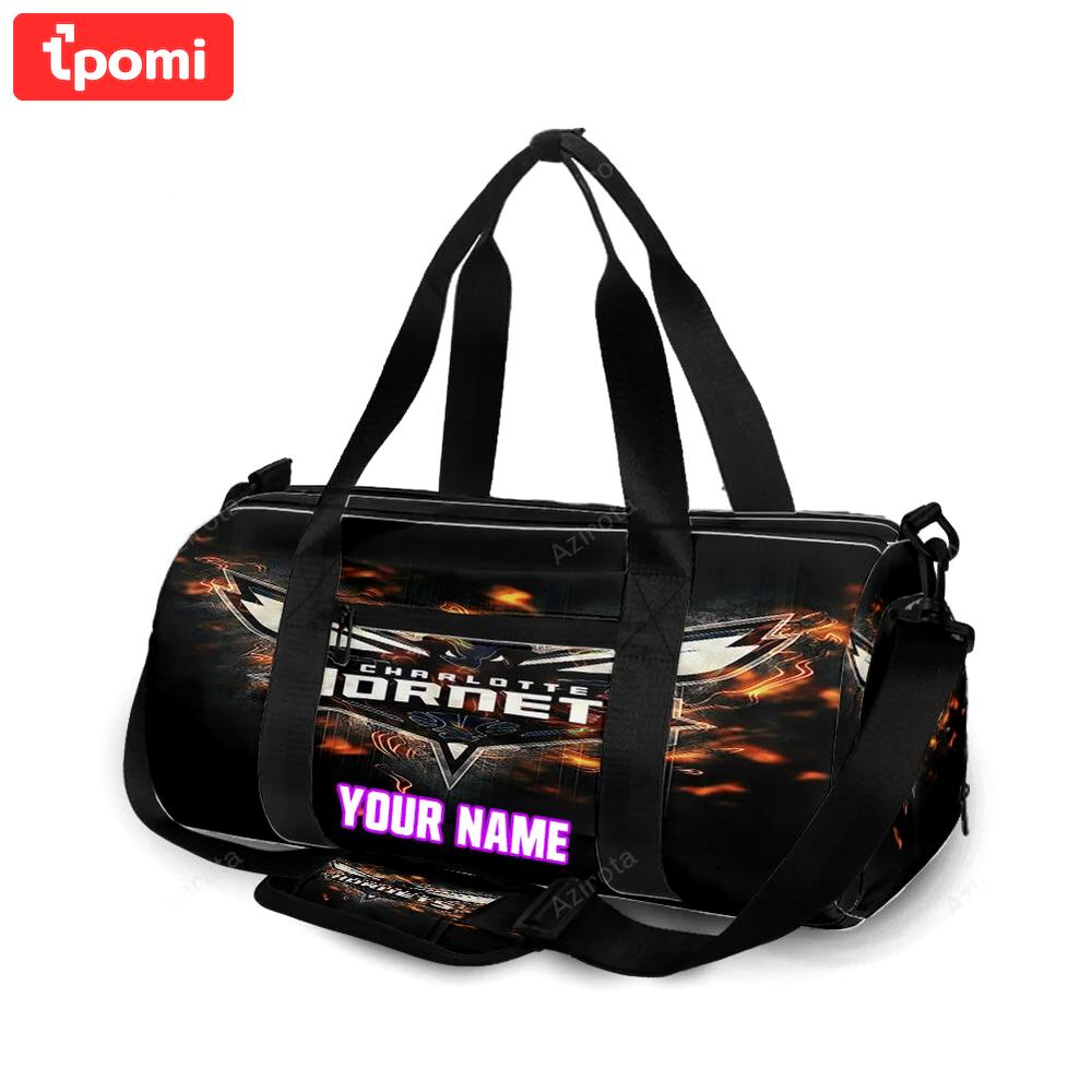 Charlotte hornets fire personalized name travel bag gym bag 1643 Travel Bag