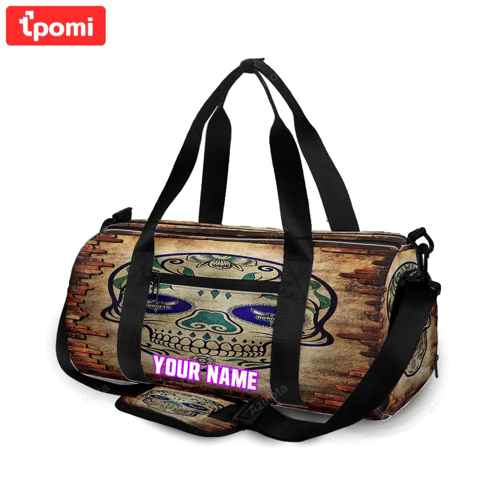 Charlotte hornets skull brick wall personalized name travel bag gym bag 1044 Travel Bag