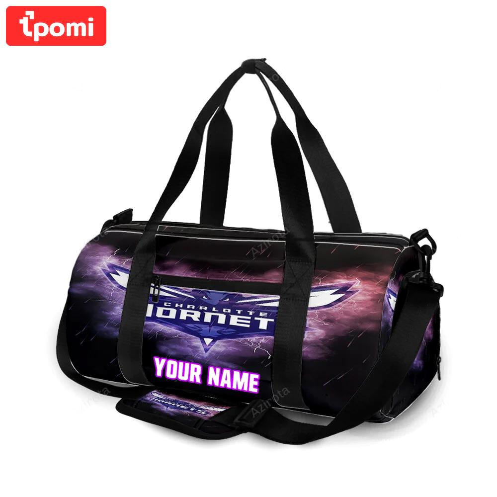Charlotte hornets thunder raining personalized name travel bag gym bag 1744 Travel Bag