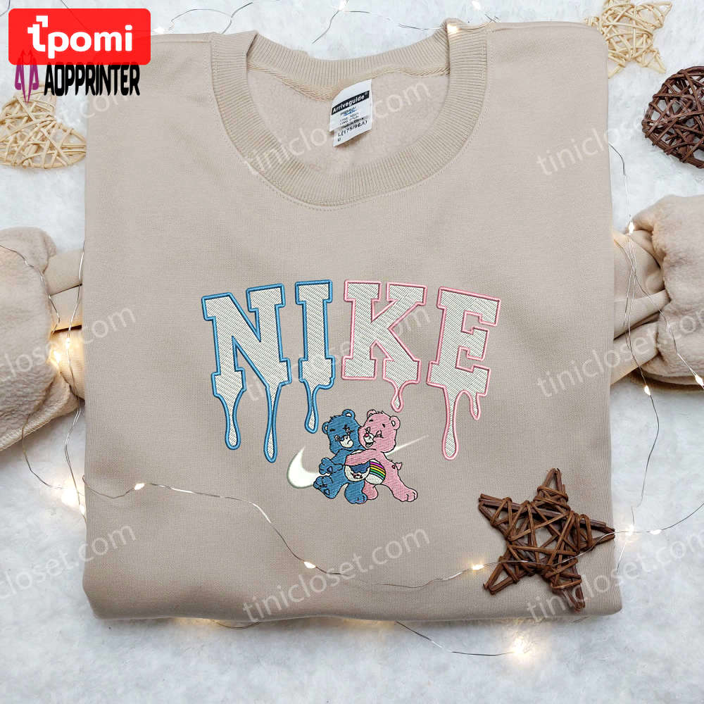 Cheer & grumpy bear x nike embroidered shirt – custom cartoon care bear tee Embroidered Shirt