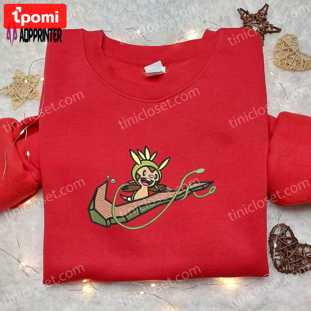 Chespin x nike anime embroidered sweatshirt – pokemon & nike inspired shirt Embroidered Shirt