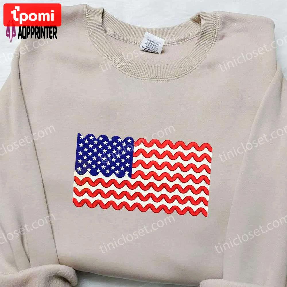 Chevron stripe american flag embroidered shirt – perfect national day gift! Embroidered Shirt