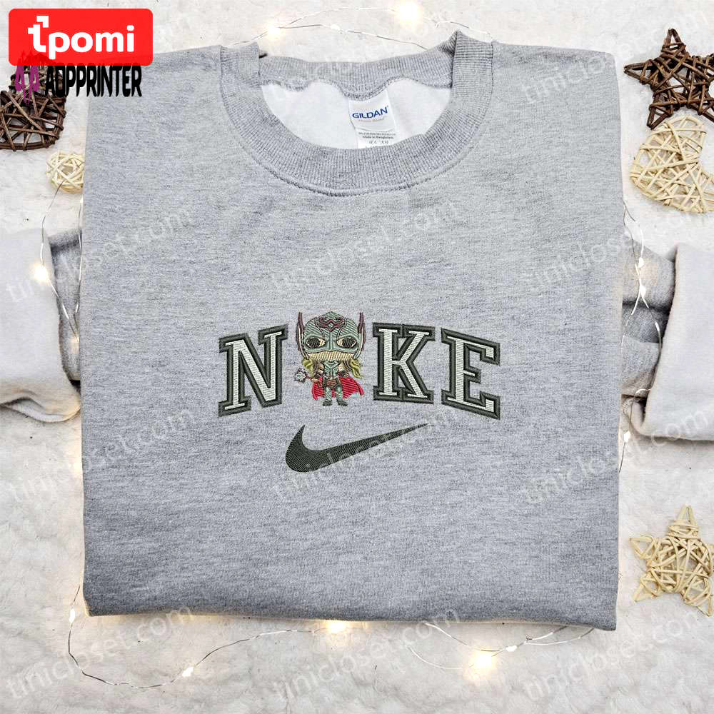 Chibi jane foster x nike movie shirt: nike inspired embroidered tee – perfect family gift Embroidered Shirt