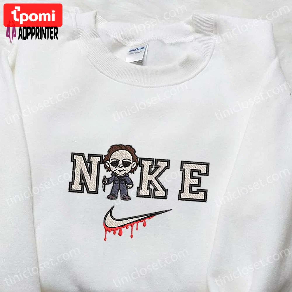 Chibi michael myers x nike embroidered tshirt: best nike inspired halloween gift Embroidered Shirt